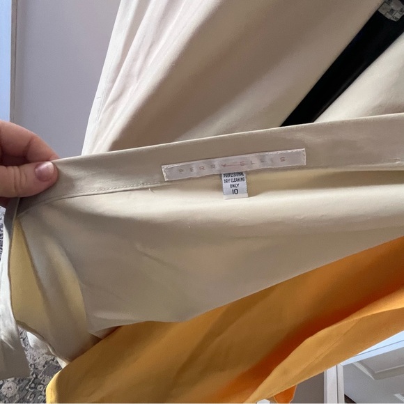 Perry Ellis yellow and cream vintage 90s baggy trench coat, size 10 - Picture 8 of 8